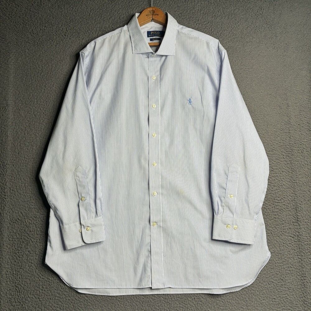 Polo Ralph Lauren Button Down Shirt Men 17.5 32 33 Stripe Pony LS Easy Care